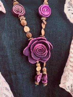 Orange Peel Purple Rose Handmade Statement Necklace